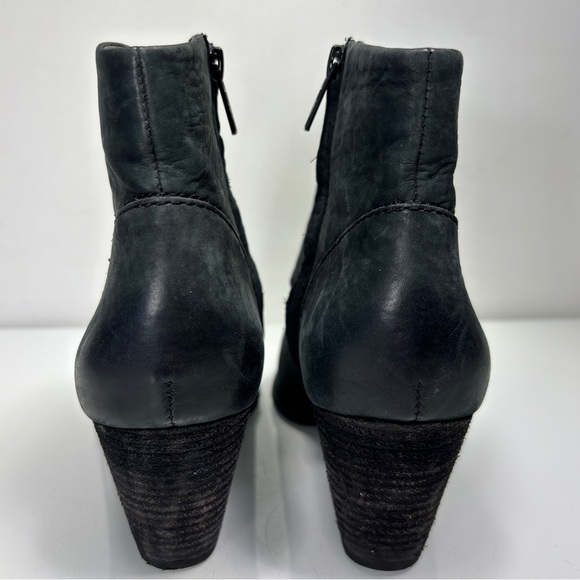 Frye Black Nubuck Leather Stacked Heel Reed Western Booties Size 8.5 - Picture 5 of 11